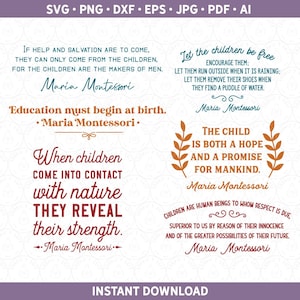 Montessori-SVG DXF PNG | Zes Maria Montessori Quotes Crafter gesneden bestanden in pdf ai eps png svg en dxf voor Silhouette en Cricut® Teacher Gift