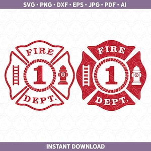 Camisa com distintivo de bombeiro, caminhão de bombeiros, idade, SVG, DXF, PNG, One 1, Primeiro, 1º aniversário, htv | Arquivo de corte para Cricut® e Silhouette AI, PDF, EPS, JPG