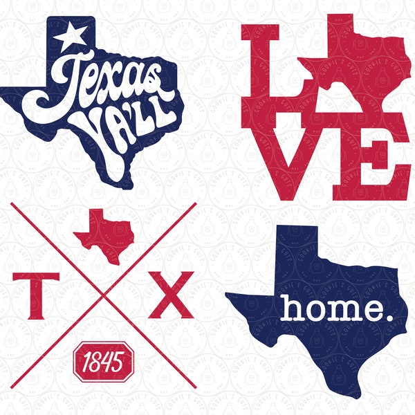 Fichiers SVG Texas | Love Texas Designs pour Cricut® / Silhouette ou sublimation Texas Ya'll 1845 PNG DXF ai eps pdf jpg Texas Love Clip Art