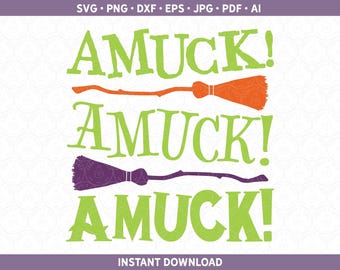 Amuck Hocus Pocus SVG, Halloween DXF PNG-bestand voor sublimatiebestanden jpg pdf eps Trick or Treat 31 oktober gesneden bestand htv vinyl Sanderson Witch