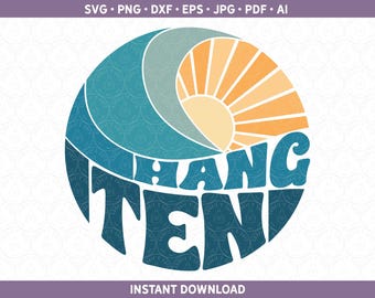Hang tien svg, tiende verjaardag SVG DXF PNG, 10 10e Surf Ocean Beach natuurlijke golven Boho genderneutraal zwemmen gesneden bestand voor Cricut® en Silhouette