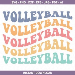 Retro volleybal SVG PNG, golvende tekst gestapeld schattig Game Day-shirt voor dochter gesneden bestand voor Cricut® Silhouette eps jpg ai, sportteamgroep