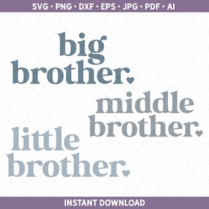 Hermanos SVG DXF, diseño de camiseta de Hermano Mayor y Hermano Menor, archivos de corte de camiseta de anuncio de bebé Cricut® y Silhouette dxf, SVG, AI, PDF, EPS, JPG