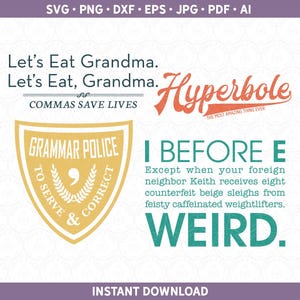 SVGs de Gramática | SVGs de Humor Gramático | Arquivos de Sublimação | svg eps dxf ai pdf para Silhouette ou Cricut® | Vírgulas Salvam Vidas | Professor de Inglês