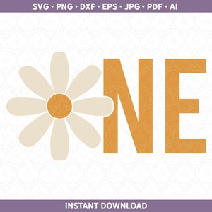Gänseblümchen erster Geburtstag SVG PNG, 1st One 1 Party DXF, Retro moderne Blume natürliche Boho Minimalist Baby Mädchen geschnitten Datei für Cricut® & Silhouette