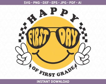 Glücklicher erster Schultag SVG | Willkommen bei Erste Klasse PNG | Back to School DXF Schnitt Datei für Cricut®, Silhouette, Sublimation ai pdf eps jpg