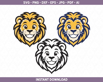 Löwe-Maskottchen | Freundliches Löwen Maskottchen Gesicht Design Sofortiger Download SVG PNG | Schnitt Dateien für Cricut® / Silhouette, Sublimation DTF