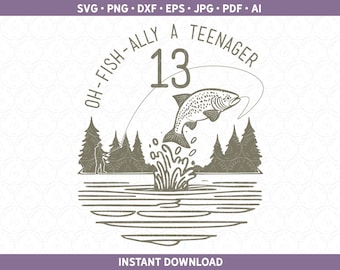 May include: A black and white illustration of a fish jumping out of the water with the text "Oh-Fish-Ally A Teenager 13" above it.