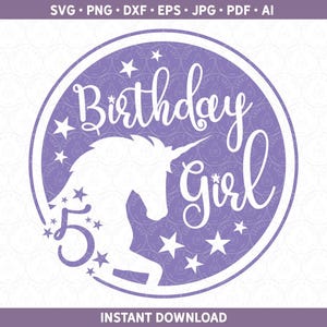 Unicorn 5th Birthday SVG  DXF PNG Age Girl Pretty Bday Shirt Tail, Five 5 Fifth Bday htv  | Cut File for Cricut® & Silhouette ai pdf eps jpg