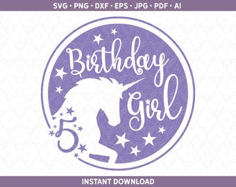 Eenhoorn 5e verjaardag SVG DXF PNG Leeftijd meisje mooie verjaardag shirt staart, vijf 5 vijfde verjaardag htv | Knipbestand voor Cricut® en Silhouette ai pdf eps jpg