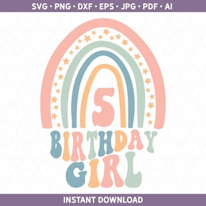 Boho Regenbogen fünftes Geburtstagskind SVG DXF PNG | Retro Party Shirt htv vinyl 5th Birthday Five 5 Cut File Cricut® & Silhouette pdf eps jpg