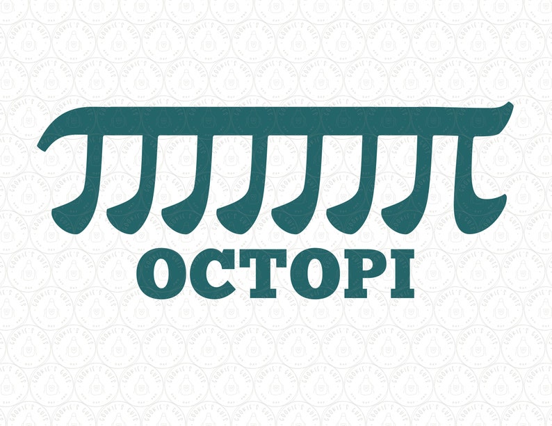 Puede incluir: Un dise&ntilde;o gr&aacute;fico azul turquesa de ocho s&iacute;mbolos pi dispuestos en fila, con la palabra "OCTOPI" escrita debajo.