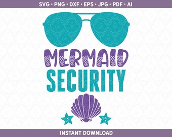 Zeemeermin beveiliging SVG DXF png meisje verjaardag shirt schelpen staart zee ster verjaardag htv vinyl | Knipbestand voor Cricut® en Silhouette ai pdf eps jpg