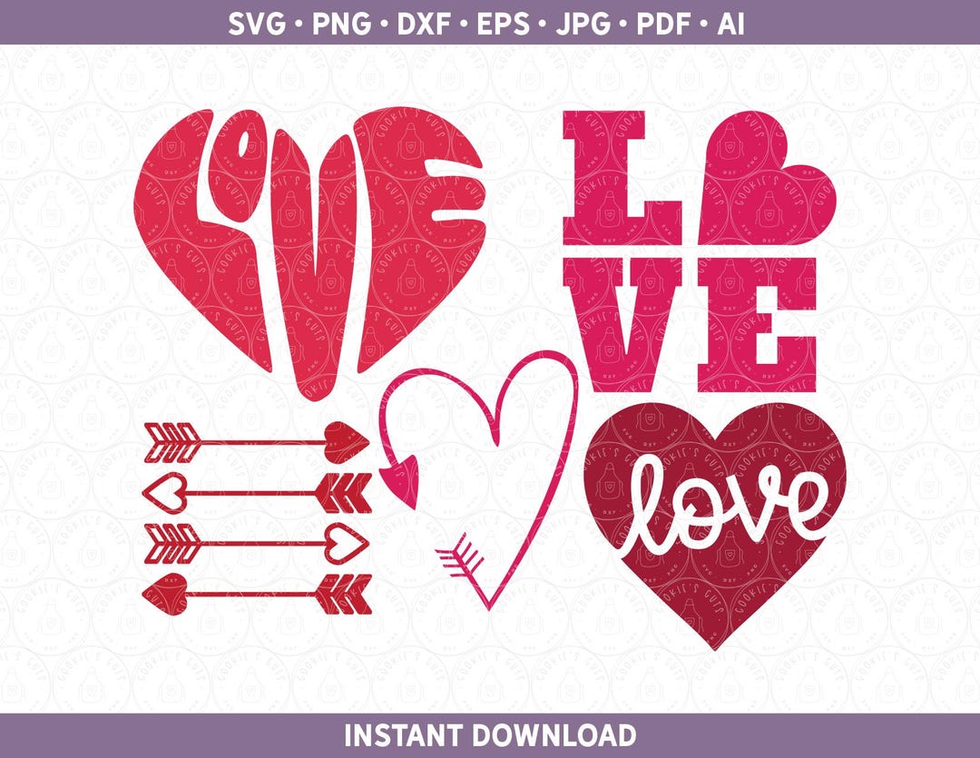 Love Heart Valentines Day SVG DXF PNG Pack Groovy Cute Retro Cut Files ...