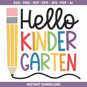 Hallo Kindergarten SVG Erster Schultag Shirt Design Kinder Lehrer Kunst | Schneide Datei für Cricut® und Silhouette dxf, svg, ai, pdf, eps, jpg