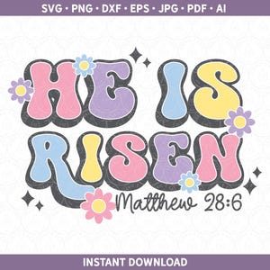 He Is Risen Easter SVG, Christian Religious Easter PNG DXF, Scripture Cut File for Cricut® / Silhouette htv Vinyl Sublimation ai eps jpg pdf