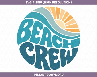 Strandcrew png en SVG | Retro strandontwerp (digitale download) | Oceaangolven, zomervakantie, strandvakantie, groepsshirt, vakantie familiestrand