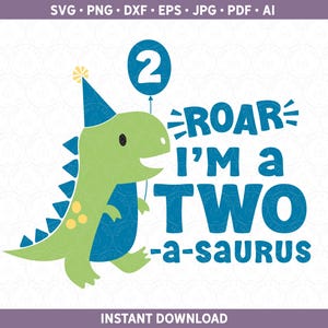 Dinosaurier Geburtstag SVG DXF PNG | Second Bday Party Shirt htv vinyl | 2nd Bday Dino Sublimations- / Schnittdatei Cricut® & Silhouette ai pdf eps jpg
