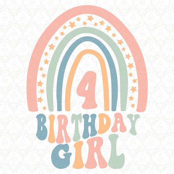 Boho Fourth Birthday Girl Rainbow Shirt SVG DXF PNG | Retro Party htv vinyl 4th Birthday Four 4 Cut File Cricut® & Silhouette pdf eps jpg