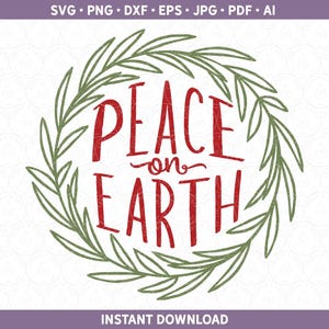 Paz en la Tierra SVG PNG DXF Navidad svg, Diseño de camiseta para ella, Decoración Htv Vinilo Archivo festivo para Cricut® / Silhouette ai pdf eps jpg