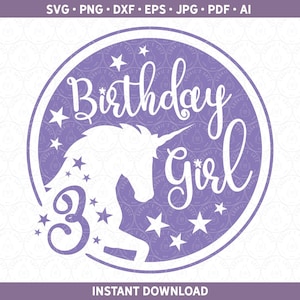 Einhorn 3. Geburtstag SVG DXF PNG Alter Mädchen Bday Shirt Schwanz, dritter 3 drei Geburtstag htv | Schnittdatei für Cricut® & Silhouette ai pdf eps jpg