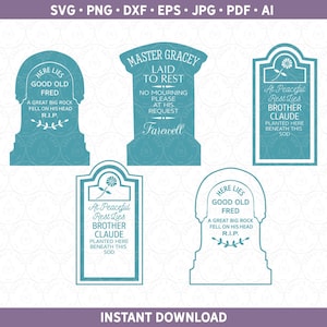 Haunted Mansion geïnspireerd SVG DXF PNG-bestanden knippen kerkhof grafsteen Pack voor Silhouette & Cricut® ai eps pdf pdf Claude Fred Master Gracey