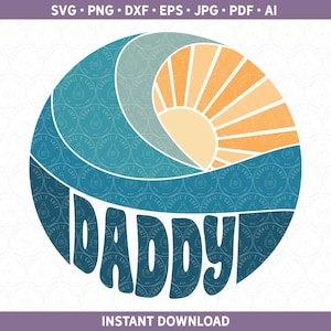 Daddy Beach Wave SVG komt overeen met de grote eerste verjaardag dxf png, Ocean Surf Dad natuurlijke Boho minimalistische gesneden bestand voor Cricut® en silhouet