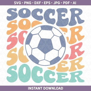 Meisjes voetbal SVG PNG, dames retro groovy gestapeld schattig spel dag shirt voor dochter sublimatie gesneden bestand voor Cricut® Silhouette eps jpg ai