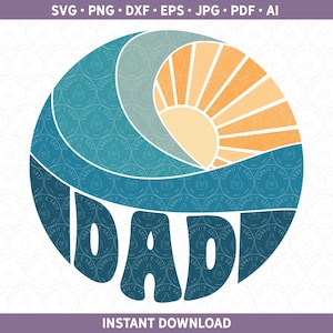 Dad Beach Wave SVG komt overeen met The Big One eerste verjaardag dxf png, Ocean Surf Dad natuurlijke Boho minimalistische gesneden bestand voor Cricut® en silhouet