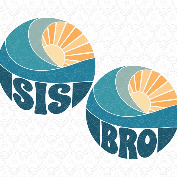Sis & Bro Beach Wave SVG Matches The Big One First Birthday dxf png Ocean Surf Natural Boho Minimalist Cut File for Cricut® Silhouette
