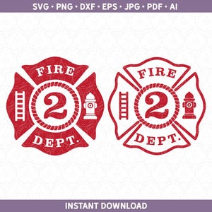 Camisa com distintivo de bombeiro, caminhão de bombeiros, idade, SVG, DXF, PNG, segundo, segundo, dois, dois, aniversário, htv | Arquivo de corte para Cricut® e Silhouette AI PDF, EPS, JPG
