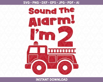 Firefighter Second Birthday Fire Truck Age Shirt SVG DXF PNG, 2nd 2 Two Birthday htv | Cut File for Cricut® & Silhouette ai pdf eps jpg