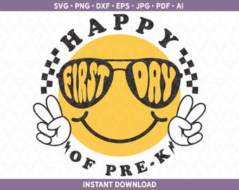 Pre K First Day SVG Pre Kindergarten Preschool Shirt Design, Retro First Day of School Cut File For Cricut® & Silhouette dxf ai pdf eps jpg