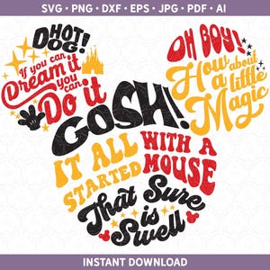 Mickey SVG PNG dxf / Mouse svg File di taglio / WDW svg Walt Magical Park Kingdoms File di sublimazione per le vacanze / Silhouette / Cricut® jpg ai eps pdf