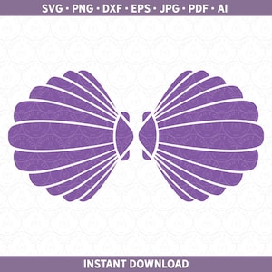 Sirène coquillages SVG DXF PNG, soutien-gorge de bikini brassière coquillage petite sirène, vacances de coquillages de palourdes pour Cricut® / Silhouette ai pdf eps jpg