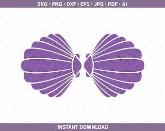 Zeemeermin schelpen SVG DXF PNG, zeeschelp kleine zeemeermin beha bikini-bh, zeeschelp zeeschelp vakantie voor Cricut® / Silhouette ai pdf eps jpg