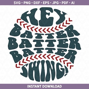 May include: A blue and red baseball-themed graphic with the text "Key Batter Swing!" in a retro font.