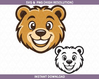 Berenmascotte | Vriendelijke bruine mascotte gezicht ontwerp Instant Download SVG PNG | Bestanden knippen voor Cricut® / silhouet, sublimatie DTF