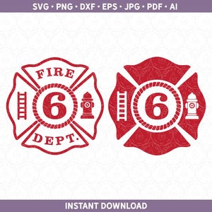 Brandbadge brandweerman brandweerwagen leeftijd shirt SVG DXF PNG, zesde 6e verjaardag 6e 6e verjaardag htv | Knipbestand voor Cricut® en Silhouette pdf jpg