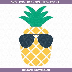 Abacaxi SVG DXF PNG Abacaxi com óculos de sol svg Havaí Havaiano Aloha Férias de verão Luau tropical Arquivo de corte para Cricut® e Silhouette
