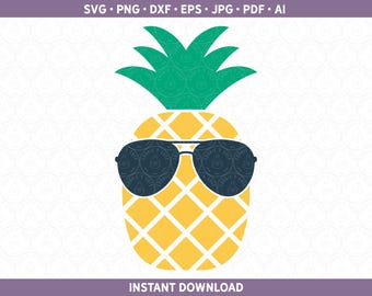 Ananas SVG DXF PNG Ananas mit Sonnenbrille svg Hawaii Hawaiianer Aloha Sommer Urlaub Tropisch Luau Cut File für Cricut® & Silhouette