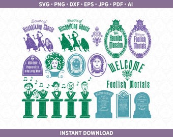 Sharp Grim Grinning Haunted Mansion Inspired Vector Cut Files Mega Pack for Silhouette & Cricut® ai, eps, pdf, dxf, svg Leota, Singing Busts