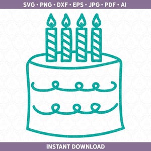 Quatrième anniversaire SVG | Quatre 4 4e anniversaire fille ou garçon, gâteau bougie Design vinyle htv coupe fichier Cricut® & sublimation de silhouette pdf eps jpg
