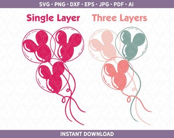 Mickey Balloons svg | Mouse Balloon Bunch Cut File | Magical Park Kingdoms Vacation png pdf dxf ai eps For Silhouette / Cricut® | Clip Art