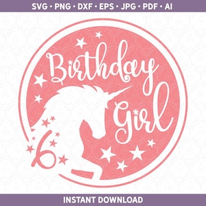 Eenhoorn 6e verjaardag SVG DXF PNG 6e verjaardag meisje leuk feestshirt, 6e verjaardag htv | Knipbestand voor Cricut® en Silhouette ai pdf eps jpg