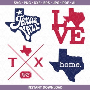 Texas SVG-Dateien | Liebe Texas Designs für Cricut® / Silhouette oder Sublimation Texas Ya'll 1845 PNG DXF ai eps pdf jpg Texas Love Clip Art