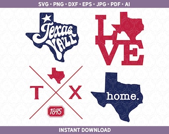 Texas SVG Files | Love Texas Designs for Cricut® / Silhouette or Sublimation Texas Ya'll 1845 PNG DXF ai eps pdf jpg Texas Love Clip Art