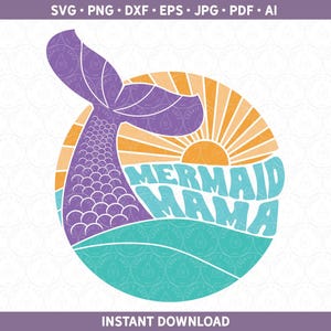 Mom Beach SVG | Mermaid Mama Sublimation | Mom Mermaid Beach Vibes PNG DXF | Swim Ocean Vacation Cut File Cricut® Silhouette ai pdf eps jpg