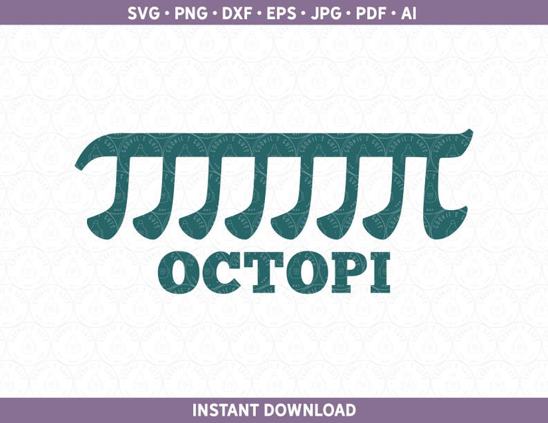 Puede incluir: Un dise&ntilde;o gr&aacute;fico azul turquesa de ocho s&iacute;mbolos pi dispuestos en fila, con la palabra "OCTOPI" escrita debajo. El dise&ntilde;o est&aacute; sobre un fondo blanco.