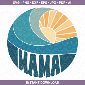 Mama Beach Wave SVG komt overeen met de grote eerste verjaardag svg dxf png, Ocean Surf Mom natuurlijke Boho minimalistische gesneden bestand voor Cricut® en Silhouette